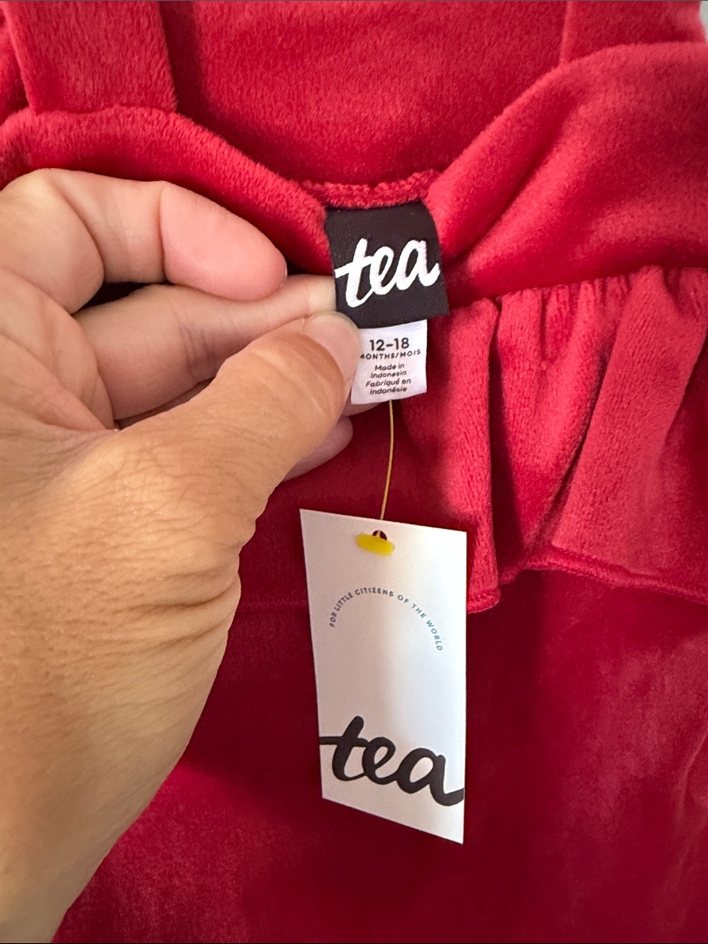 Tea Collection Red Ruffle Velour Jumpsuit - Picture 2 of 2